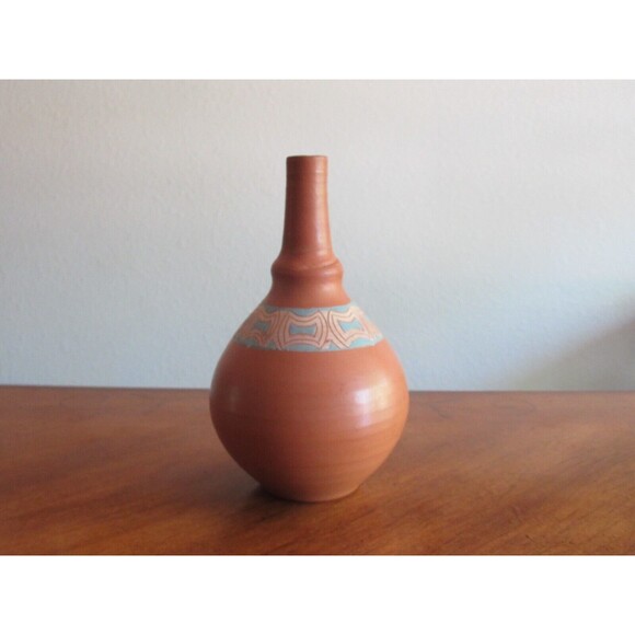 Terra Cotta Ceramic 7.5” Bottle Vase Handmade Ibiza Spain Souvenir Clay Pottery - Picture 5 of 9